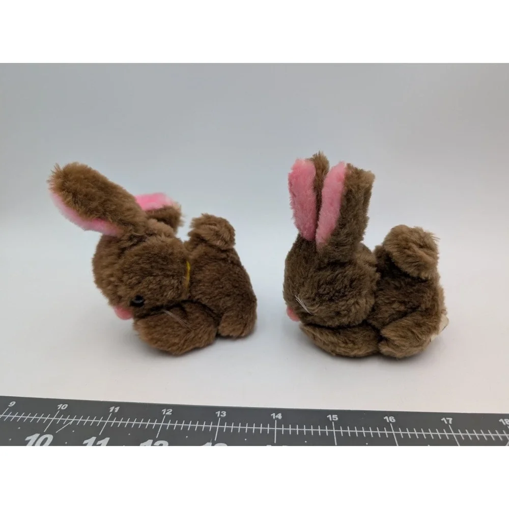 Russ Brown Mini Rabbit Plush 4 Inch Pink Ears Lot of 2 Stuffed Animal Toy